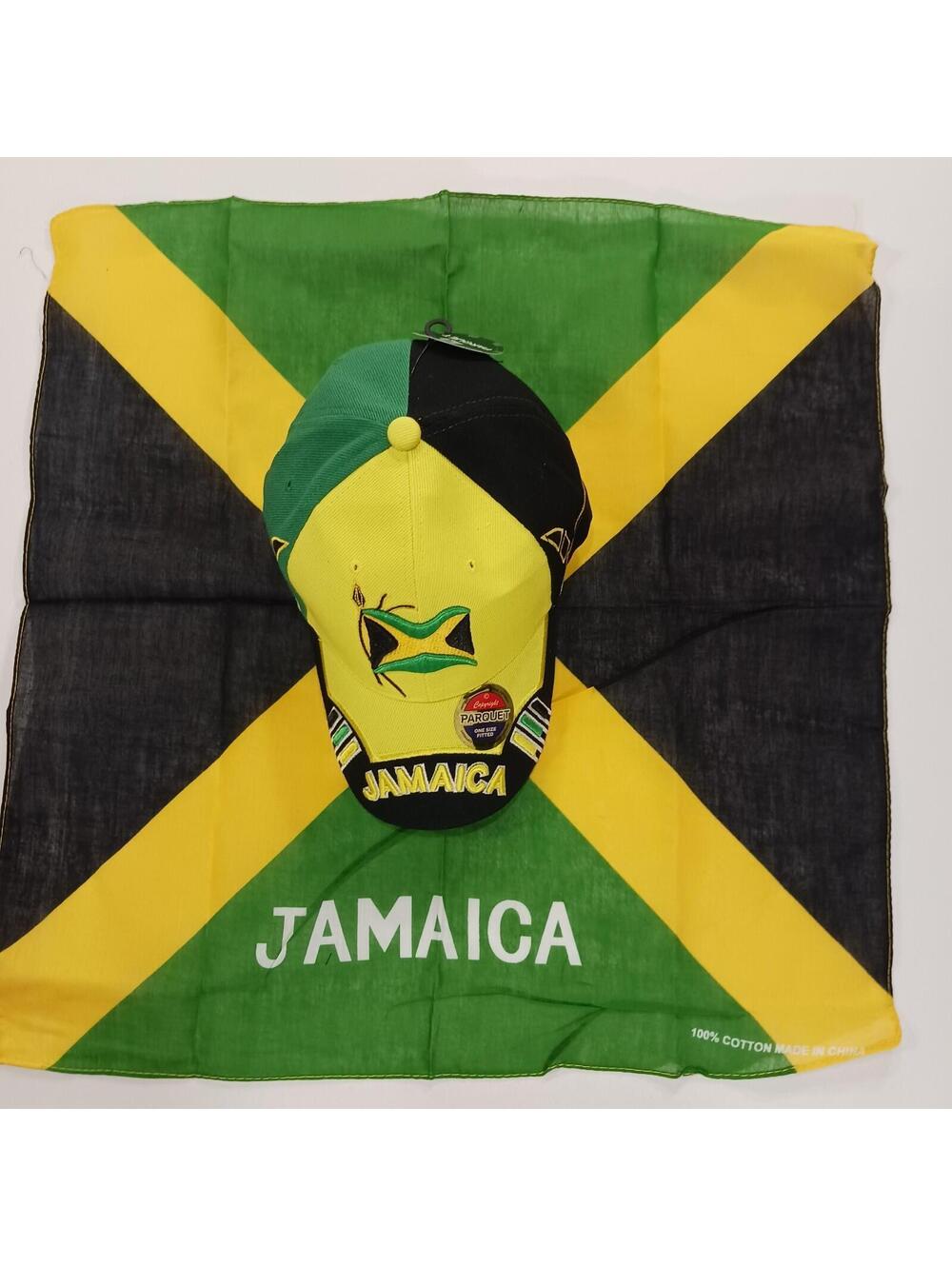 Parquet Jamaica Men's Back Strap Yellow  Baseball Cap Hat + Jamaica Flag Bandana